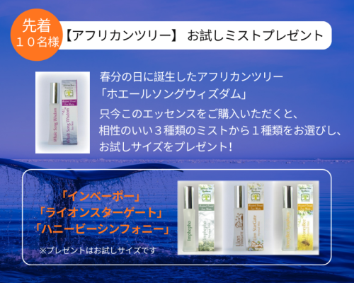 ホエールソングウィズダムご購入につき、お試しミストプレゼント